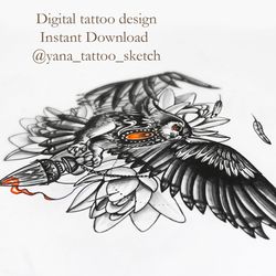 Owl Tattoo Design Owl And Lantern Tattoo Sketch Tattoo Ideas, Instant download JPG , PNG