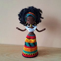 African doll. crochet African american doll. African decor. art african doll. hamdmade doll