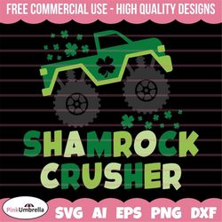 shamrock crusher svg, st patrick's day svg, monster truck  svg, shamrock svg, clover cut file, kids shirt design, lucky