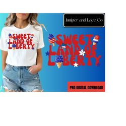 4th of july png, sweet land of liberty, fourth of july, retro design, freedom, groovy sublimation, vintage, summer, cook