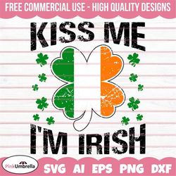 kiss me i'm irish svg, st. patrick's day svg, clover svg, irish svg, leprechaun svg, shamrock svg, lucky svg, 4 leaf clo