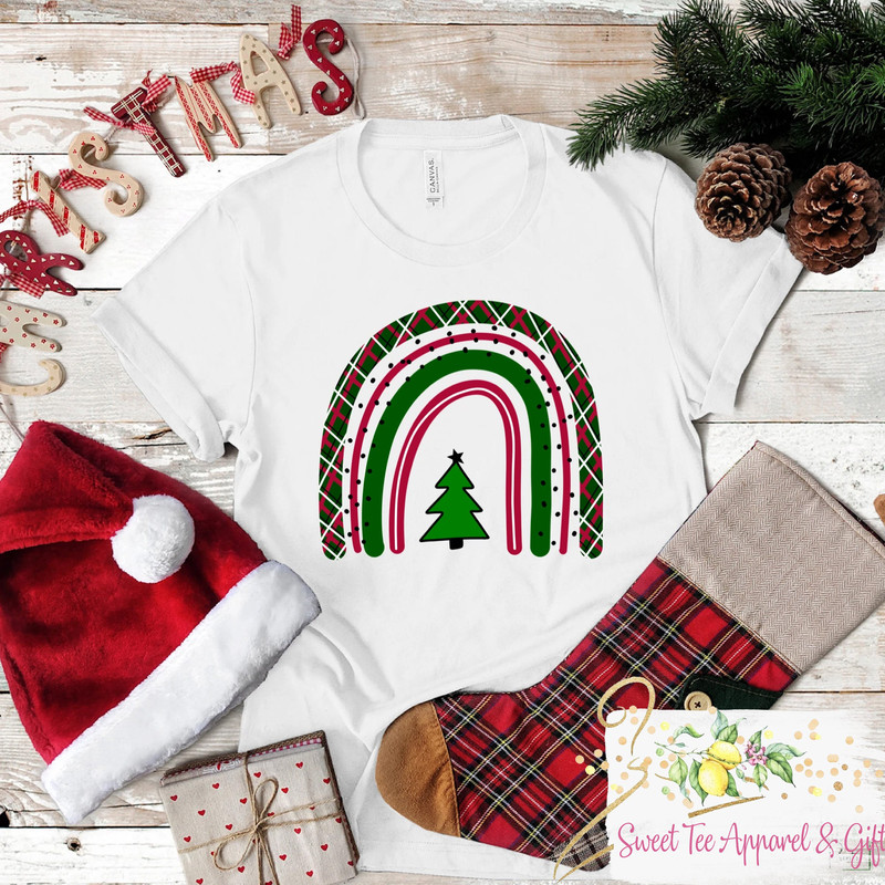 Candy cane rainbow t-shirt - Christmas shirt - Holiday shirt - Christmas rainbow - Christmas morning shirt - Christmas tree - 1.jpg