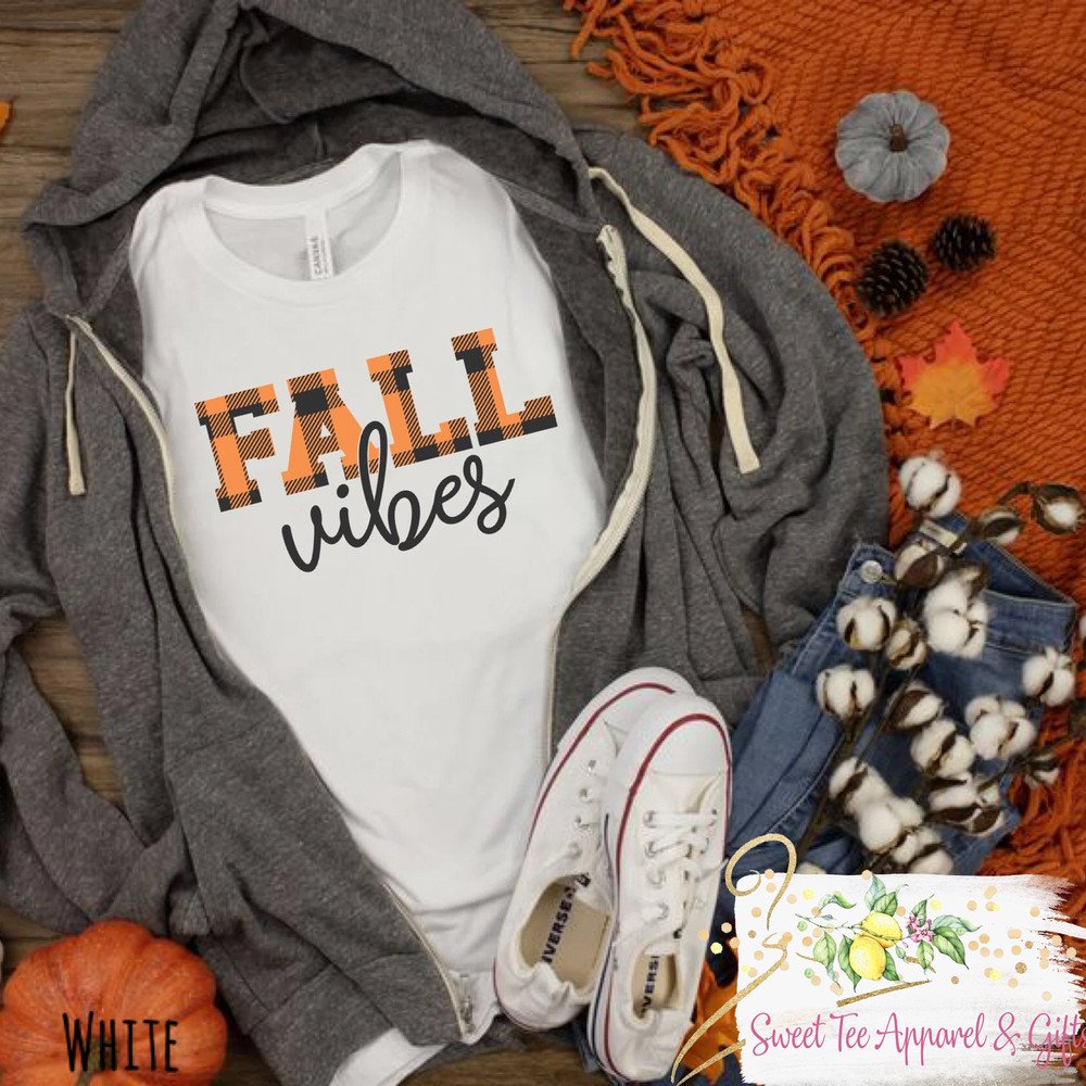 Fall Vibes t-shirt - Buffalo plaid shirt - Orange buffalo plaid - Checkered - Graphic tee - Cute fall shirt - Unisex - 1.jpg