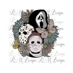 scream, jason, michael myers bouquet png, halloween png, scary svg, pretty halloween design, scream, jason, michael myer