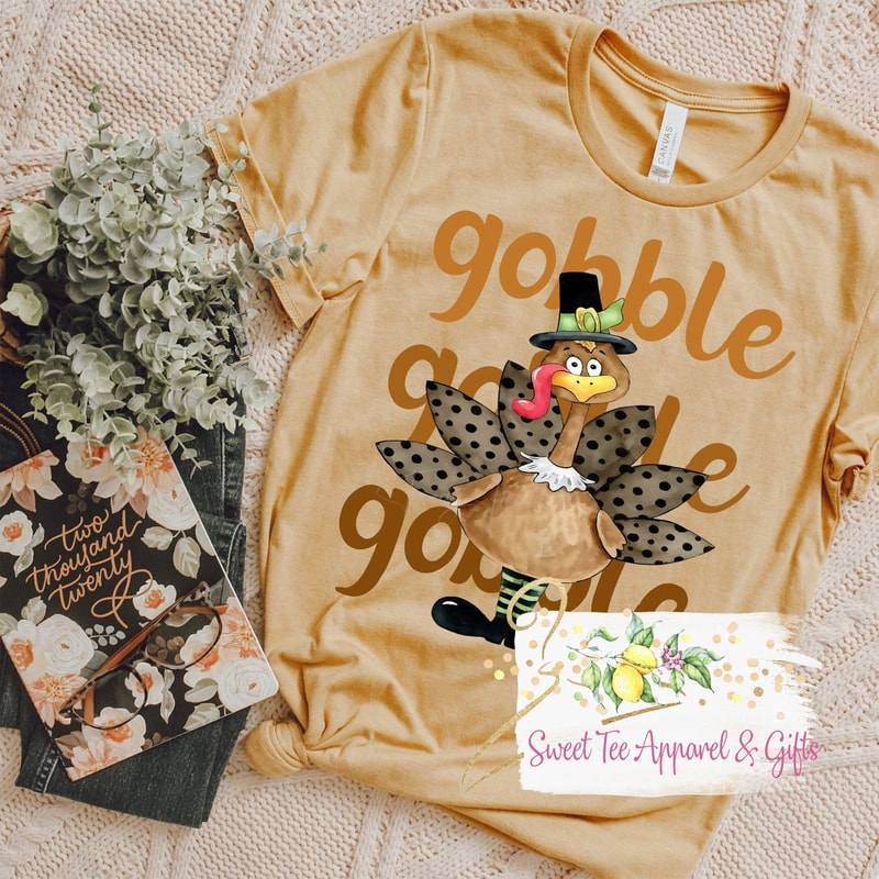 Gobble Gobble Gobble shirt - Cute Turkey - Fall leaves - Cute Thanksgiving shirt - Turkey - Graphic tee - Cute fall shirt - 1.jpg