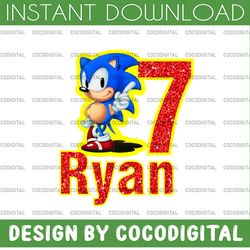 personalised sonic the hedgehog png, happy birthday personalized sonic sublimation png file, custom name and age png