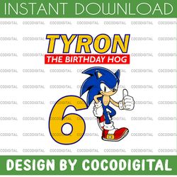 sonic inspired personalized name and age svg, party birthday custom gift, personalised sonic the hedgehog svg