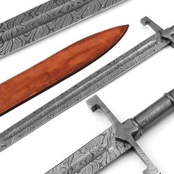 custom handmade full damascus steel handmade swords with leather sheath hand forged swords hunting gift outing mk6115m