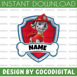 marshall paw patrol custom birthday png, personalized paw patrol birthday png party birthday custom gift raglan kids fam