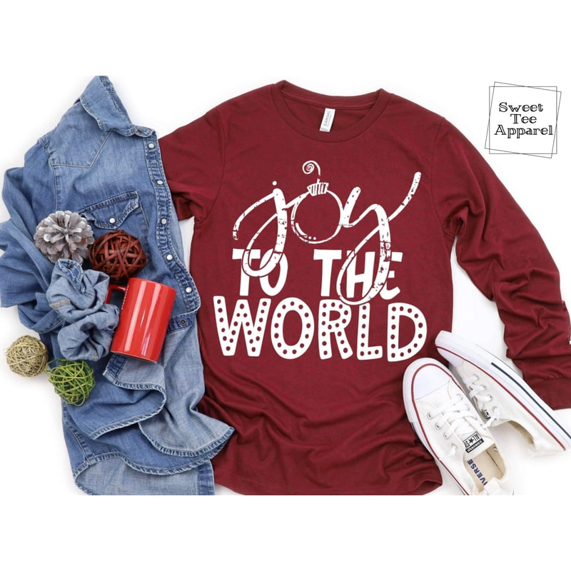 Joy to the World - Christmas - Happy Holidays - Cardinal Red - Long sleeve t-shirt - Christmas time - Unisex top - t-shirt - 1.jpg