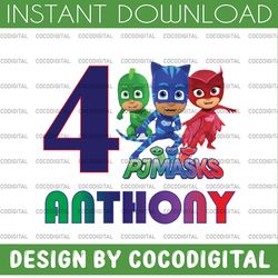 personalized name and ages, pj masks png iron on transfer, personalized diy, birthday girl party printables pj masks png