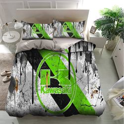 kawasaki bedding sets, cars, moto brand, grunge design bedding, bedroom decor, decorations for home, bedding trending