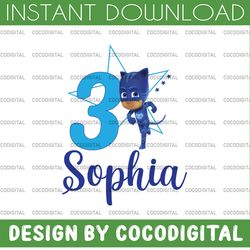 personalized name and ages, pj masks png iron on transfer, personalized diy mommy, daddy , birthday girl party printable