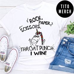 rock paper scissors throat punch i win tshirt