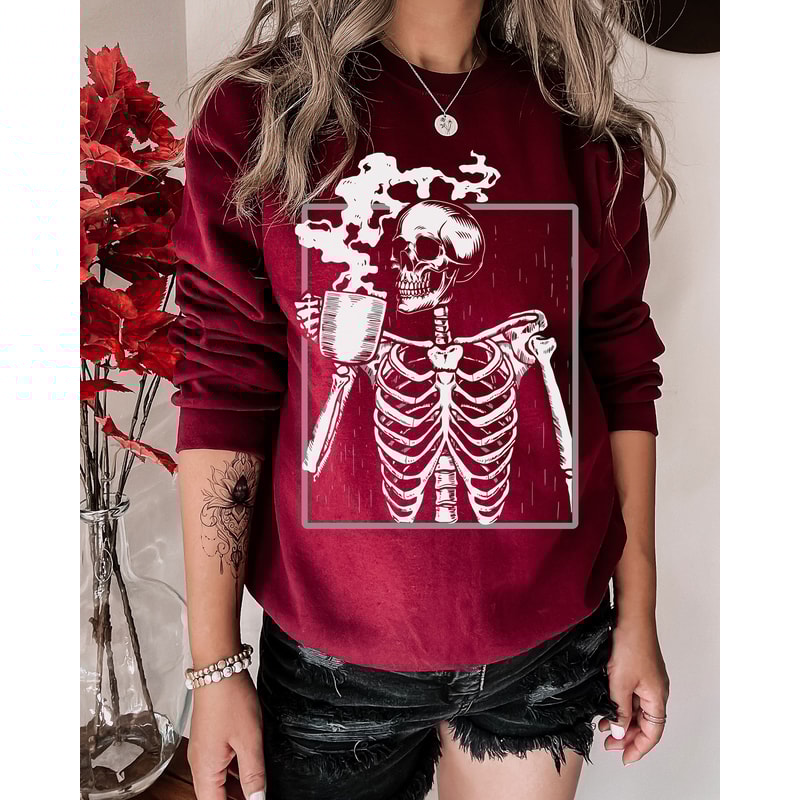 Coffee Skeleton Sweatshirt, Skeleton Sweatshirt, Halloween Skeleton Sweatshirt, Skeleton Halloween, iprintasty halloween, Skeleton Sweater - 2.jpg