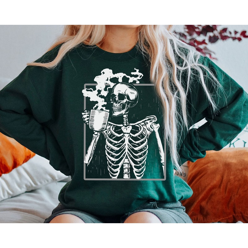 Coffee Skeleton Sweatshirt, Skeleton Sweatshirt, Halloween Skeleton Sweatshirt, Skeleton Halloween, iprintasty halloween, Skeleton Sweater - 3.jpg