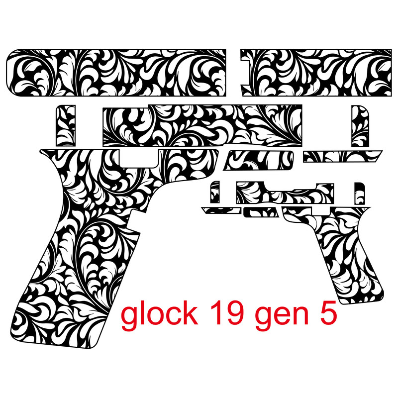 Glock 19 gen 5 Gun Design abstract Floral Scroll pattern 3 vector svg fiber laser Engraving, cnc cutting vector file.jpg
