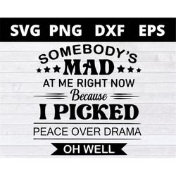 somebody mad at me right now because i picked peace over drama oh well svg png eps dxf cricut file