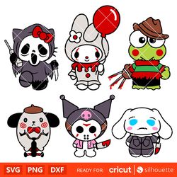 Spooky Sanrio Horror Movie Characters Bundle SVG for DIY Enthusiasts