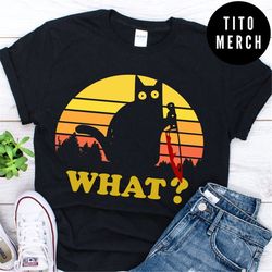 cat what funny black cat with knife vintage t-shirt