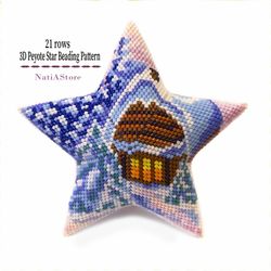 3D Peyote star, Winter forest house, Christmas beading patterns, beaded star tutorial