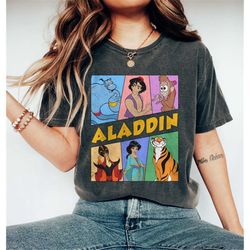 vintage disney aladdin group characters shirt, jasmine, aladdin, abu, lago, and jafar shirt, matching family shirt, disn
