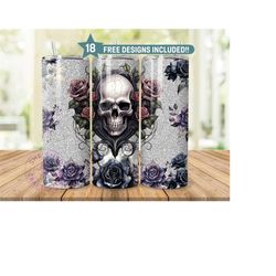 glitter goth skull 20 oz skinny tumbler sublimation design digital download png instant digital only, creepy whimsigoth
