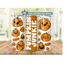 Pumpkin Junkie 20oz Tumbler Designs Sublimation, Autumn Vibes Tumbler Wrap Digital Download PNG Instant Straight Tumbler