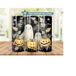 3D Ghost and Pumpkins 20oz Tumbler Designs Sublimation, Autumn Vibes Tumbler Wrap Digital Download PNG Instant Straight