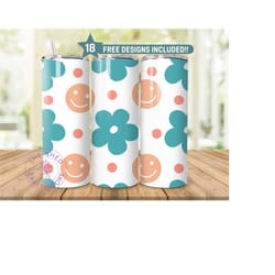 retro daisy 20 oz skinny tumbler, digital download png, sublimination design, straight tumbler wrap