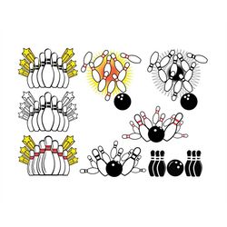 bowling ball and pins svg bundle, bowling strike svg files, bowling ball and pins clipart