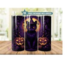 3d black cat halloween 20oz sublimation tumbler designs, 20oz skinny tumbler, digital download png, straight tumbler wra