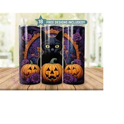 black cat 20 oz skinny tumbler sublimation design digital download png instant digital only, witchy vibes tumbler