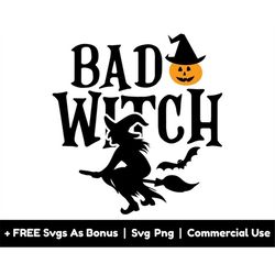 bad witch  svg png, funny halloween svg, witch on broomstick svg, mom svg,  pumpkin face with witch hat svg