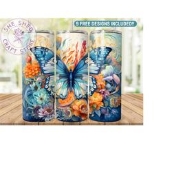 floral butterfly tumbler wrap png tumbler design sublimation designs downloads - skinny 20oz - png wrap