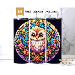 Owl Stained Glass 20oz Sublimation Tumbler Designs, Owl Straight Skinny Tumbler Wrap