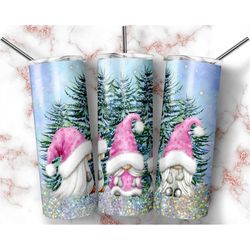 Pink Christmas Gnomes 20oz Winter Tumbler Wrap Digital Download