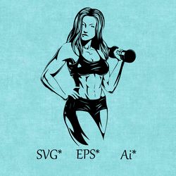 girl with dumbbells svg, workout, bodybuilder, gym fitness crossfit, coach sport, muscles, gor digital svg, eps, ai