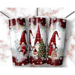 Christmas Gnomes Red Plaid Glitter 20oz Tumbler Wrap Digital Download