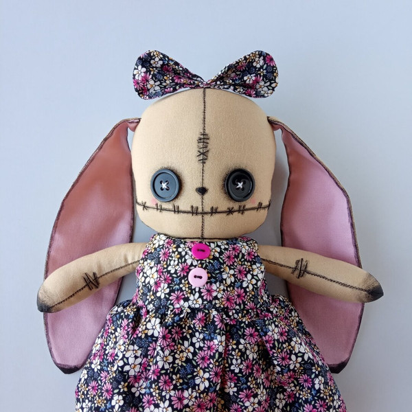 stuffed-bunny-hand-crafted-Goth-style-art-doll