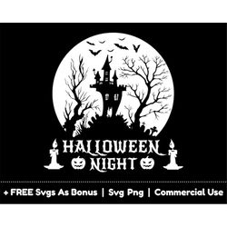 halloween night svg png files, haunted house svg, scary night svg, halloween pumpkin svg, bats svg, creepy spooky svg
