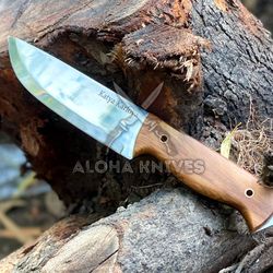 Custom Handmade Laser Name Engraved knife with Olive Wood Handle