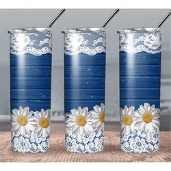 White Lace And Blue Wood 20oz Tumbler Wrap PNG Download