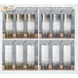 Leopard Glitter Bundle 4 Designs 20oz Tumbler Wrap Digital Download