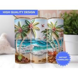 3D Beach Tumbler Wrap 3D Beach View Palm Trees Quilling 20 oz Skinny Tumbler Sublimation Design Tumbler Wrap Png Instant