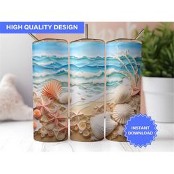 3D Beach Tumbler Wrap 3D Beach Seashells Ocean View Quilling 20 oz Skinny Tumbler Sublimation Design Tumbler Wrap Instan