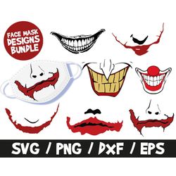 The Joker SVG Bundle, The Joker Smile Face Mask, Halloween SVG, Halloween Face Mask, Smile Nose SVG Mask, Halloween Mask