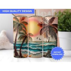 3D Beach Tumbler Wrap 3D Beach Sunset Quilling 20 oz Skinny Tumbler Sublimation Design Tumbler Wrap Png Instant Digital