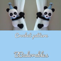 Panda curtain tieback CROCHET PATTERN, right or left tieback pattern PDF