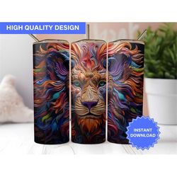 3D Lion Colorful 3D Animal Tumbler Wrap 20 oz Skinny Tumbler Sublimation Design Tumbler Wrap Png Instant Digital Downloa